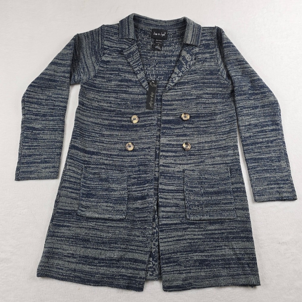 Step In Style Womens Blue Space Dye Double Breasted Cardigan Coat Size M NWT